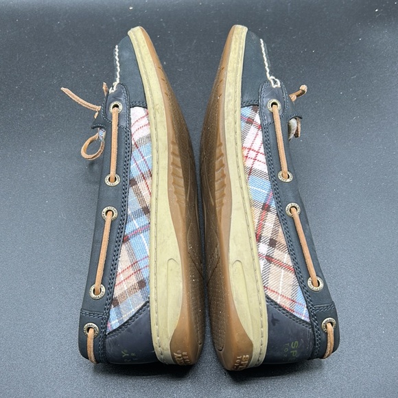 Women's Pre Loved Sperry Top Siders, Navy Leather & Plaid Fabric, SZ 8M - Picture 12 of 15